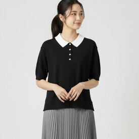ププラ ( PUPULA )ミラノリブ 鹿の子織り バイカラー ポロニットプルオーバー【レディースファッション 30代 40代 50代 60代】【動画 掲載】