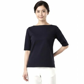ププラ ( PUPULA )デジタルコットンストレッチ ボートネック 5分袖 プルオーバー【レディースファッション 30代 40代 50代 60代】【動画掲載】