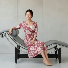 ププラ ( PUPULA ) フラワープリント カシュクール風 レーヨン カットソー ワンピース【レディースファッション 30代 40代 50代 60代】【動画掲載】