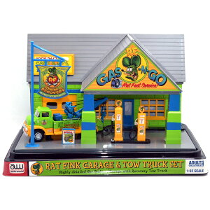 AUTO WORLD 1:32 RAT FINK GARAGE WITH�@TOW TRUCK SET �I�[�g���[���h 1:32 ���b�g�t�B���N�E�K���[�W�@�E�B�Y �g�D�E�g���b�N�E�Z�b�g