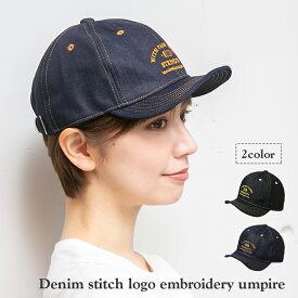 デニムステッチロゴ刺繍アンパイア キャップ レディース 帽子 コットンキャップ 14+ イチヨン プラス 103515
