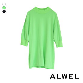 ALWEL オルウェル モックネック ハーフスリーブ Tシャツ [DM-17] レディース カットソー Tシャツ プルオーバー ゆったり 5分袖 綿