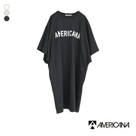 AMERICANA アメリカーナ ワイドスリーブ Tシャツ チュニック丈 [BRF-M-685A] レディース ティーシャツ ロゴTシャツ オーバーサイズ ゆったり 5分袖