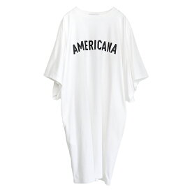 AMERICANA アメリカーナ ワイドスリーブ Tシャツ チュニック丈 [BRF-M-685A] レディース ティーシャツ ロゴTシャツ オーバーサイズ ゆったり 5分袖