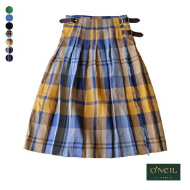 O'NEIL OF DUBLIN オニールオブダブリン アイリッシュ リネン ローウエスト プリーツ ラップスカート [NOD0901] レディース LOW WAIST PLEATS WRAP SKIRT WITH PIN ロングスカート 巻きスカート 麻 タータンチェック フレアスカート