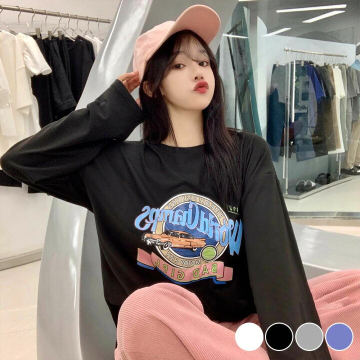 Tシャツ 長袖 ホワイト ストリート メンズ オーバーサイズ ロンT 韓国