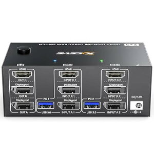 KCEVE 8K USB3.0 KVM�X�C�b�` 3PC 3���j�^�[ KVM Switch�A�~���[/�g�����[�h (8K@30Hz/4k@144Hz) PC3��ƃf�B�X�v���C3��Ή��A�L�[�{�[�h �}�E�X��3PC�ŋ��L�A�h���C�o�[�s�v�A�茳�X�C�b�`&USB�P�[�u �S2��