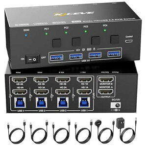 KCEVE HDMI 2.1 KVM�X�C�b�` PC�ؑ֊� 4����2�o�� EDID�@�\ 8K@60Hz/4K@144Hz 4PC KVM�ؑ֊� USB3.0 �L�[�{�[�h�A�}�E�X�A���j�^�[��4PC�ŋ��L �茳�X�C�b�`�t�� �S2�T�C�Y