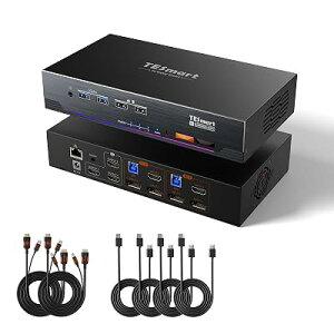 TESmart 8K@60Hz KVM�X�C�b �` 2����2�o�� DisplayPort+HDMI 2���j�^�[2PC�p USB3.0 �f���A�����j�^�[4K@120Hz/144Hz KVM�ؑ֊� EDID�@�\/�M�K�r�b�gLAN�|�[�g L/R�I�[�f�B�I�|�[�g �z�b�g�L�[�ؑ� FVA/VRR/ALLM�Ή�