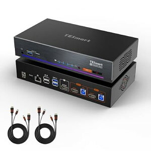 TESmart 8K@60Hz 2����1�o�� HDMI2.1 KVM�X�C�b�` 2���j�^�[1PC�p USB3.0 KVM�ؑ֊� 4K@120Hz/144Hz EDID�@�\ �M�K�r�b�gLAN�|�[�g L/R�I�[�f�B�I�|�[�g �z�b�g�L�[�ؑ� ADI�`�b�v���� FVA/VRR/ALLM�Ή� HDCP2.3 �S1��