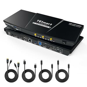 TESmart KVM�X�C�b�` USB-C+HDMI+DisplayPort 2����2�o�� MST�Ή� �f���A�����j�^�[ �S1��