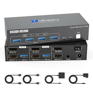 HDMI DP KVM�ؑ֊� 4K@60Hz 2���j�^2�R���s���[�^�A2����2�o�̓X�C�b�`�A 4��USB 3.0�|�[�g�̂���2��̃R���s���[�^��2���j�^/�L�[�{�[�h/�}�E�X/�v�����^�����L HDMI+DP �P�[�u��4 �S1�F �S1�T�C�Y