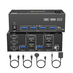 KCEVE KVM�X�C�b�` 2����2�o�́A8K@30Hz/4K@60Hz�Ή��A�~���[/�g�����[�h KVM Switch KVM�ؑ֊�A�A2��PC�ؑ� �f���A�����j�^�[�AUSB3.0�|�[�g×4�A�L�[�{�[�h �}�E�X���L�A�h���C�o�[�s�v�A�� �S3�T�C�Y