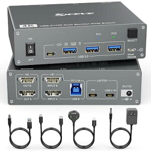 KCEVE �f�X�N�g�b�v�{���b�v�g�b�v�A2����2�o�� �f���A�����j�^�[ USB-C HDMI Type-C KVM�X�C�b�` 4K@60Hz USB3.0 KVM �ؑ֊�A100W PD(���b�v�g�b�v�p)�A2��̃��j�^�[��1�g�̃L�[�{�[�h �}�E�X�����L��