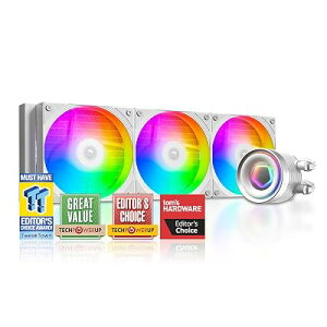 ID-COOLING FX360 INF �z���C�g 360mm �t��CPU�N�[���[�AAIO�N�[���[ ARGB�C���t�B�j�e�B�~���[�G�t�F�N�g�A3x120mm�f�C�W�[�`�F�[���t�@���A�ᑛ������27.2dB(A)�ő�AIntel LGA1851/1700/1200/115X; AMD AM5/AM4��