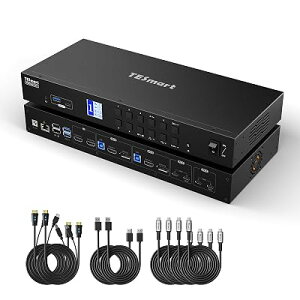 TESmart KVM�X�C�b�` USB-C HDMI+DP MST�Ή� 4��PC2���j�^�[�Ή� 4K@60Hz USB3.0