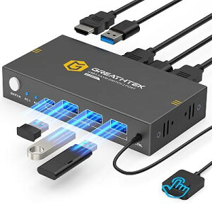USB3.0 KVM�X�C�b�` HDMI 2����1�o�� 4K@60Hz�Ή� KVM�ؑ֊� USB-A×3/USB-C×1 �{�^�����L�������R���ؑ�