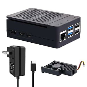 GeeekPi Raspberry Pi 5�p�P�[�X 27W PD�d���A�_�v�^�[�t�� �q�[�g�V���N����p�t�@������ USB-C 5V 5A�d���Z�b�g Raspberry Pi 5�i8GB/4GB�j�Ή�