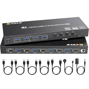 KCEVE HDMI USB3.0 KVM�X�C�b�` 4����1�o�́A4K@60Hz�Ή� EDID�G�~�����[�V�������ځAUSB3.0�|�[�g×4�A4��PC��1�䃂�j�^�[�ؑցA�L�[�{�[�h �}�E�X���L�A�h���C�o�[�s�v�A�茳�X�C�b�`�t��