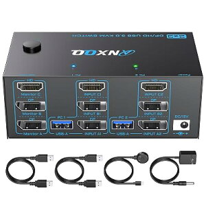 ANXQQ 2����3�o�� KVM�X�C�b�` HDMI + 2Displayport�A8K@60Hz/4K@144Hz KVM Switch�A�N���[��/�g�����[�h���T�|�[�g�A3�̃f�B�X�v���C��4��USB 3.0�|�[�g�����L�A�d���A�_�v�^�[�ƗL�������R���t��