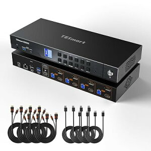 TESmart 8K@60Hz 4����2�o�� KVM�X�C�b�` DisplayPort+HDMI2.1 2���j�^�[4PC�p