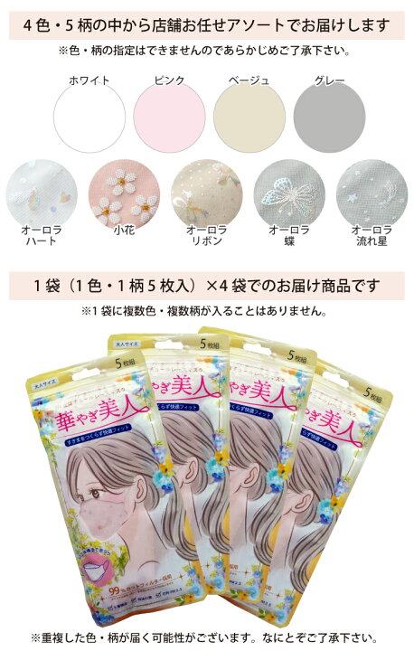 楽天市場】チュールレースマスク 4袋 20枚 5枚入×4P まとめ買い 3d  