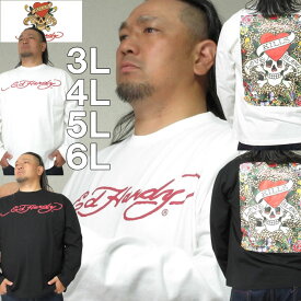 大きいサイズ メンズ Ed Hardy 天竺 プリント 長袖 Tシャツ（メーカー取寄）エドハーディ 3L 4L 5L 6L 大きい サイズ キングサイズ ビッグサイズ デビルーズ tシャツ インナー おしゃれ メンズファッション ロンT ロングTシャツ