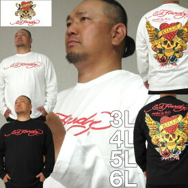 大きいサイズ メンズ Ed Hardy 天竺 プリント 長袖 Tシャツ（メーカー取寄）エドハーディ 3L 4L 5L 6L 大きい サイズ キングサイズ ビッグサイズ デビルーズ tシャツ インナー おしゃれ メンズファッション ロンT ロングTシャツ