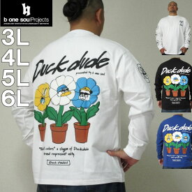 大きいサイズ メンズ b-one-soul DUCK DUDE クワッキー ブロッサム 長袖 Tシャツ（メーカー取寄）ビーワンソウル 3L 4L 5L 6L 大きい サイズ キングサイズ ビッグサイズ デビルーズ tシャツ インナー おしゃれ メンズファッション ロンT ロングTシャツ