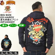 大きいサイズ メンズ Ed Hardy 裏毛刺繍&プリント フルジップ パーカー（メーカー取寄）大きいサイズ メ…