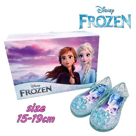 【送料無料】Disney ディズニー アナと雪の女王/エルサ ガラスの靴 サンダル サックス マジックテープ クリアサンダル リゾート 女の子 ビーチ 女児 ラメ キラキラ キッズ こども(216237301 tk290024)