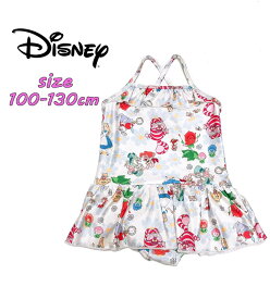 【メール便送料無料】Disney ディズニー 不思議の国のアリス キッズ ワンピース水着 フリル 総柄 UPF50+ トドラー 子供用 女の子 ガールズ KIDS スイムウエア キャラクター 水着 スイミング プール 授業 海水浴 夏休み プレゼント (221107919 tk260024)