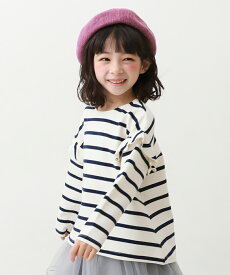 【SPECIAL SALE 44%OFF】もちもちストレッチ 肩フリル 先染めボーダー 長袖Tシャツ 子供服 キッズ ベビー 女の子 トップス 長袖Tシャツ ロンT Aライン ストレッチ