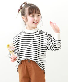 【春SALE 11%OFF】ガールズ ゆるっとボーダー 長袖Tシャツ 子供服 キッズ 女の子 トップス 長袖Tシャツ ロンT 綿100% 吸汗 24SS_春のガールズコレクション_トップス