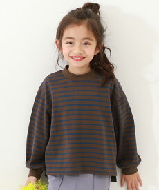 【SALE 11%OFF】ガールズ ゆるっとボーダー 長袖Tシャツ 子供服 キッズ 女の子 トップス 長袖Tシャツ ロンT 綿100% 吸汗 24SS_春のガールズコレクション_トップス