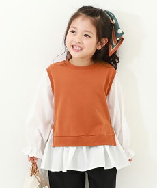 ベストドッキング風 長袖Tシャツ 子供服 キッズ 女の子 トップス 長袖Tシャツ ロンT 綿100% 吸汗