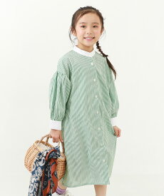 2WAY ボリュームスリーブ ストライプシャツワンピース 子供服 キッズ 女の子 長袖ワンピース ワンピース 24SS_春のガールズコレクション_ワンピース