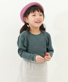 【春SALE 33%OFF】細リブ パフスリーブ ボーダー長袖Tシャツ 子供服 キッズ 女の子 トップス 長袖Tシャツ ロンT パワーショルダー ボーダー 24SS_春のガールズコレクション_トップス