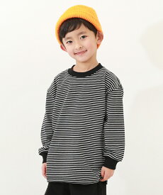 ボーダー ビッグシルエット 袖リブ 長袖Tシャツ 子供服 キッズ ベビー 男の子 女の子 トップス 長袖Tシャツ ロンT 綿100% 親子リンク 親子コーデ リンクコーデ 親子リンク_袖リブ 24SS_親子リンク 24SS_ビッグシルエットTシャツ特集