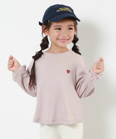 もちもちストレッチ ガールズ ハート刺繍 長袖Tシャツ 子供服 キッズ 女の子 ロンT トップス