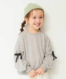 【SALE 5%OFF】ときめきリボンスリーブ ミニ裏毛 スウェット トレーナー 子供服 キッズ 女の子 トレーナー トップス
