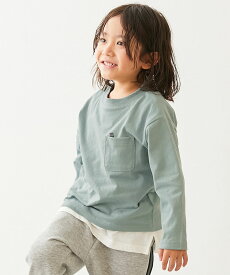 名札穴あかない 無地 ポケット付き クルーネック 長袖Tシャツ 子供服 キッズ ベビー服 男の子 女の子 ロンT トップス