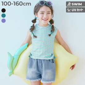 【SPECIAL SALE 39%OFF】UVカット 服っぽく着られる ボーダーT&デニムパンツ水着 3Pセット 子供服 キッズ 女の子 水着 セパレート水着 プールグッズ 水泳 海水浴