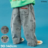 【Disney】レトロデザイン 総柄プリント デニム 子供服 キッズ ベビー服 男の子 女の子 ウエストゴム 親…