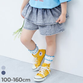 ふわっとティアード ライトオンスデニム スカパン 子供服 キッズ 女の子 半ズボン 短パン ウエストゴム デニムパンツ ハーフパンツ ショートパンツ ボトムス