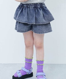 ふわっとティアード ライトオンスデニム スカパン 子供服 キッズ 女の子 半ズボン 短パン ウエストゴム デニムパンツ ハーフパンツ ショートパンツ ボトムス