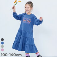 【LIMITED SALE 最大50%OFF】ふわっと裾ティアード プリント 長袖ワンピース 子供服 キッズ 女の子 ロゴ …