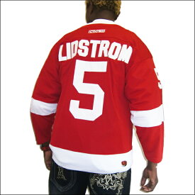 DETROIT RED WINGS (デトロイトレッドウィング) replica アイスホッケーシャツ #5【LIDSTROM】アイスホッケー　ゲームシャツ 大きいサイズメンズ　メンズ大きいTシャツ　ヒップホップ衣装　ダンス　衣装　ジャージ