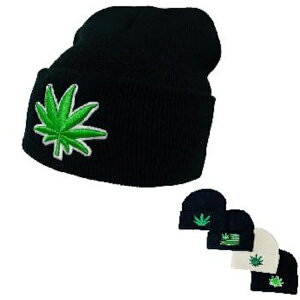 �y4��ށzKnitted Cuffed Hat [Embroidered Marijuana] �}���t�@�i�j�b�g�L���b�v/�r�[�j�[ �����O �傫���j�b�g�@���߃j�b�g�@�����O�j�b�g�t���ρ@weed Mary jane�@�傫���T�C�Y���n