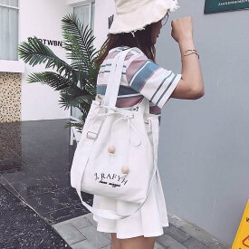 バッグ レディース ショルダー 帆布 かばん トートバッグ ワンショルダー 斜めがけ カバン 大容量 キャンパス メッセンジャー 巾着 白 黒 かわいい 無地